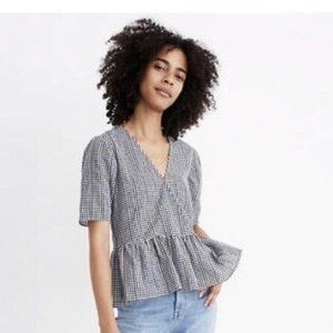 Madewell gingham peplum cross-over top